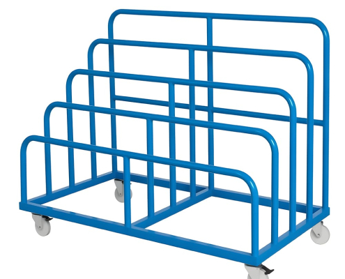 Mobile multi‑grid metal tube display rack with wheels for workshop classified storage